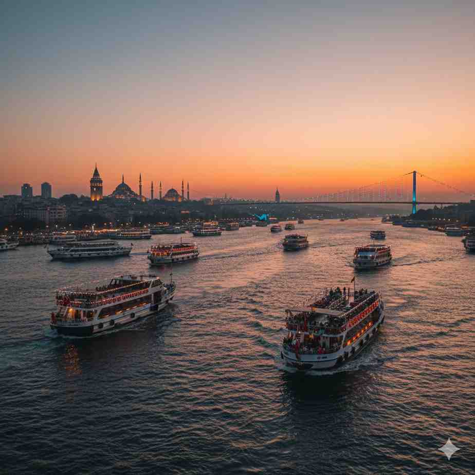 5 Discovering the Best Tourist Places in Turkey Discovering the best tourist places in Istanbul, Turkey: A Bosphorus sightseeing boat tour offering views of the Galata Tower and historic waterfront palaces.